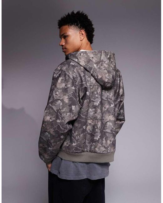 Faded Store Gray Core Canvas Hooded Zip Through Jacket for men