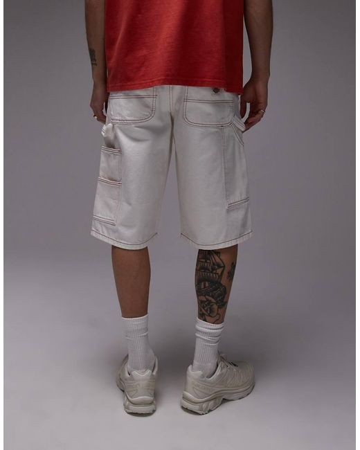 Dickies Gray Loose Fit Denim Painter Shorts With Contrast Stitching for men