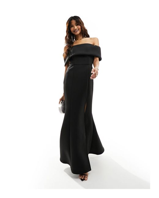 Jarlo Black Straight Bardot Gown With Fishtail Skirt
