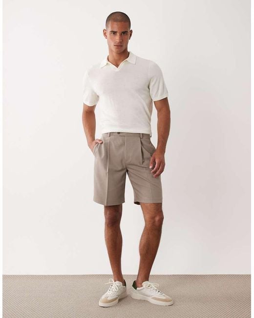 ASOS White Short Sleeve Knitted Pure Merino Wool Notch Neck Polo for men