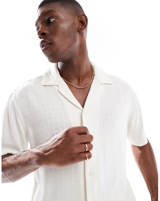 Only & Sons White Short Sleeve Linen Textured Shirt for men