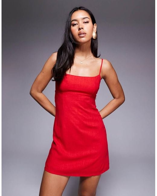 Princess Polly Red Wurli Linen Blend Cami Square Neck Open Back Mini Dress