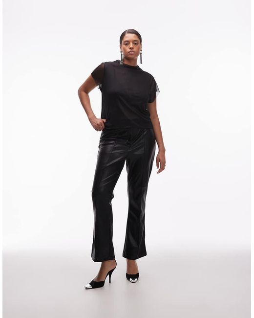 ASOS Black Asos Design Curve Leather Look Slim Flare Trouser With Pintuck