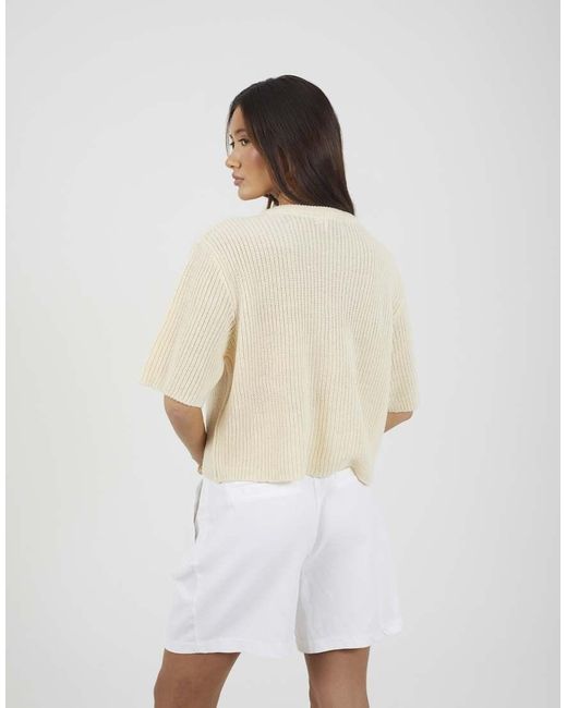 Brave Soul White Short Sleeve Crew Neck Fisherman Knit Cardigan