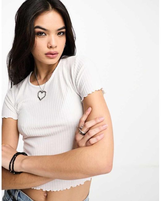 ONLY White Cropped Lettuce Edge T-Shirt