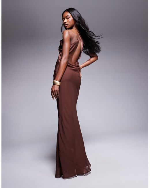 ASOS Purple Satin And Chiffon Mix Cowl Neck Bias Maxi Dress