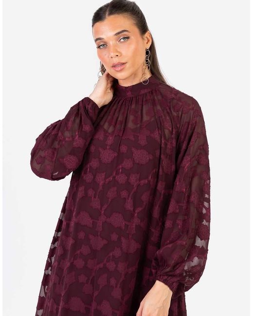 ANAYA Red Floral Burnout Long Sleeve Trapeze Midaxi Dress