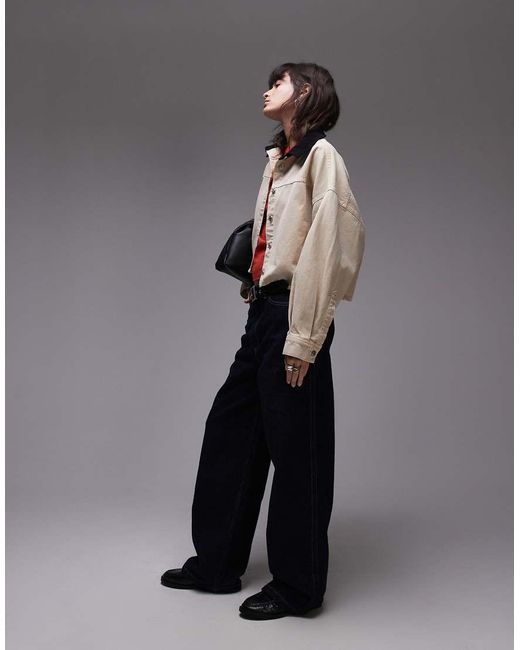 TOPSHOP Recht Lang Overhemd Van Canvas Met Contrasterende Kraag Van Corduroy in het Brown