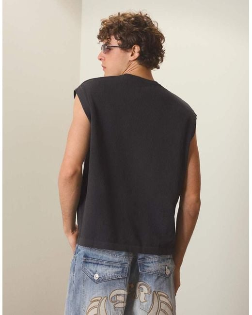 Bershka Black Embroidered Vest Top for men