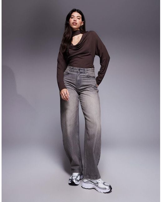 ASOS Gray Cowl Neck Batwing Top With Scarf Detail