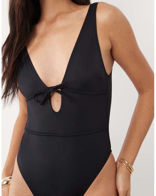 ASOS White Maya Bora Bora Tie Front Low Back Swimsuit