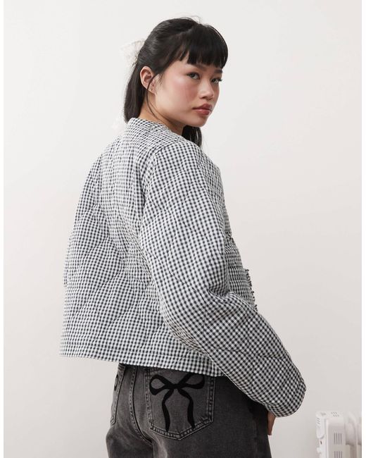 Miss Selfridge Gray Mono Check Quilted Bed Jacket
