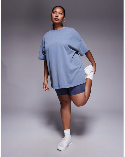 4505 Blue Curve – icon – kastiges, schnelltrocknendes oversize-trainings-t-shirt aus schwerer baumwollein verwaschenem china