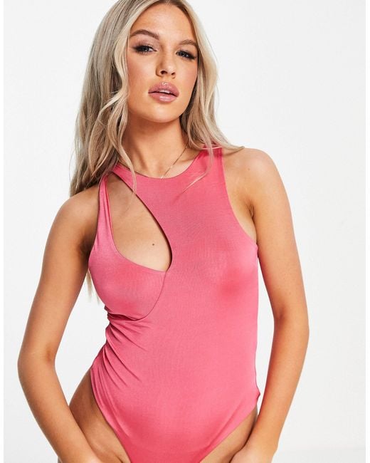 Missguided Red Slinky Asymmetric Bodysuit With Cut Outs