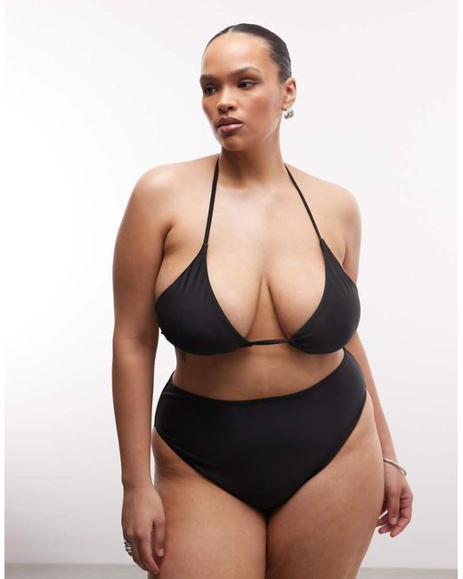 Collusion Black Plus Tie Front Triangle Bikini Top
