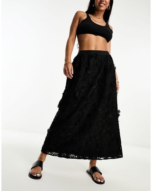 Miss Selfridge Black 3d Floral Maxi Skirt