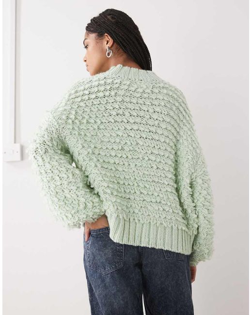 Monki Green Textured Oversized Knitted Jumper