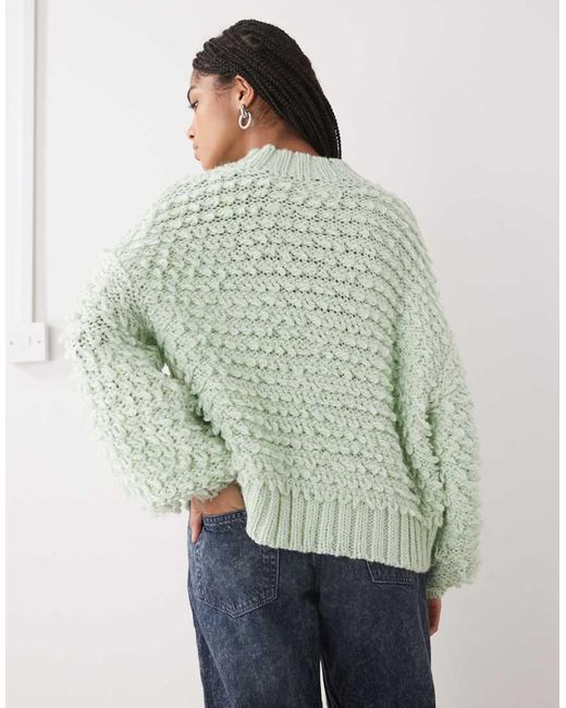 Monki Green Textured Oversized Knitted Jumper