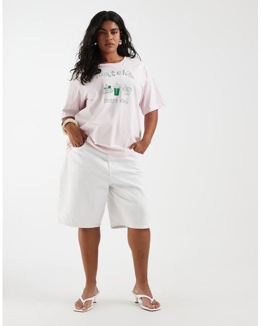 ONLY Pink Oversized T-shirt With Matcha Print