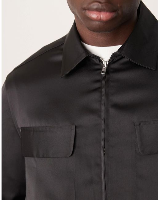 ASOS Black Overshirt With Patch Pockets for men