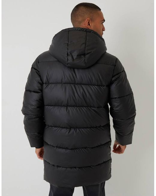 Threadbare Gray Showerproof Pu Longline Puffer Coat for men