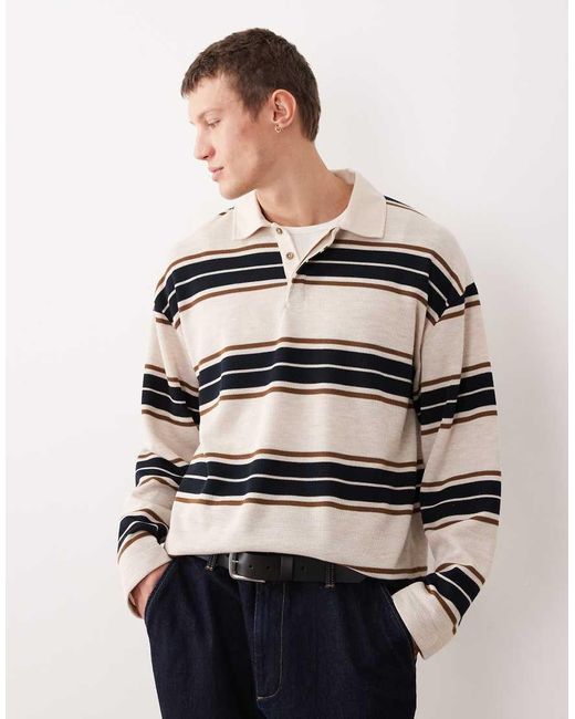 ASOS Heavyweight Long Sleeve Rugby Polo in Natural for Men | Lyst UK