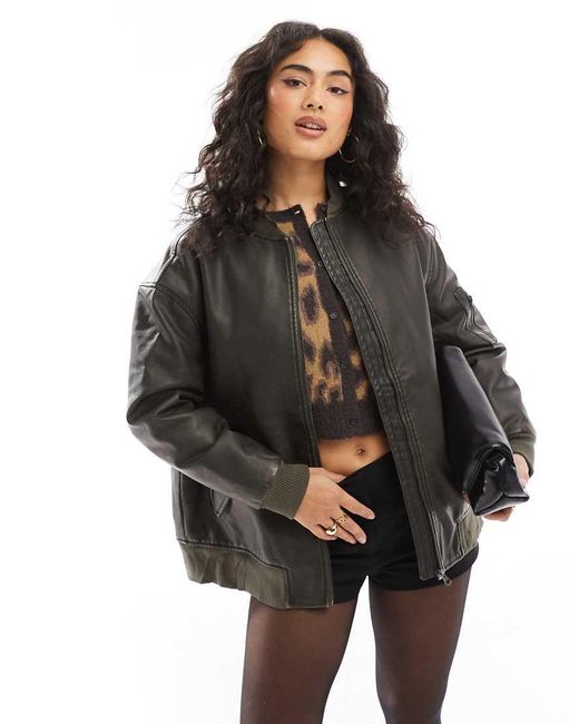 Wednesday's Girl Black Longline Faux Leather Bomber