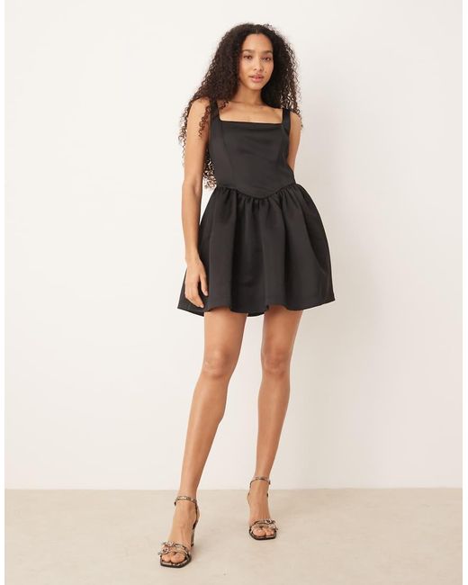 Gina Tricot Black Corset Style Satin Mini Dress