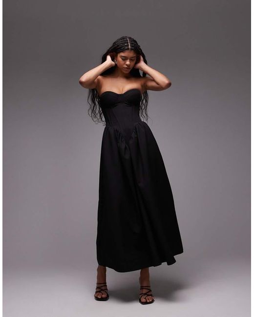 HEIRESS BEVERLY HILLS Black Bandeau Corset Detail Maxi Dress