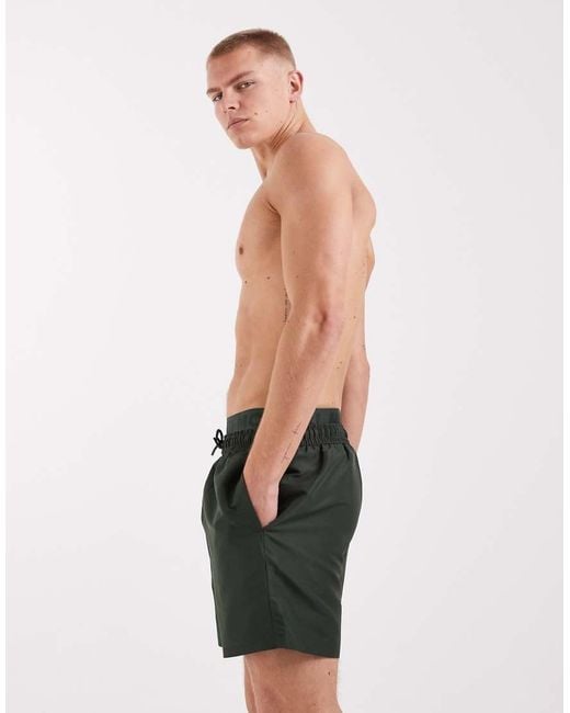 River Island Green Swim Shorts With Double Waistband for men