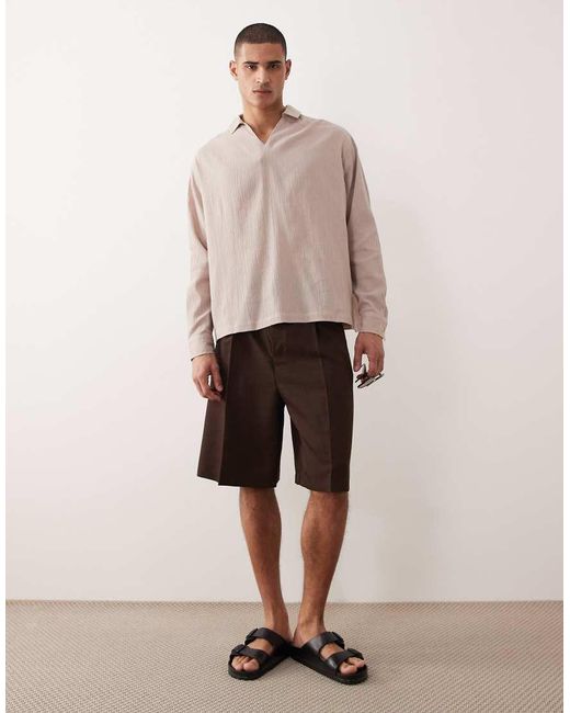 ASOS Natural Oversized Overhead Crinkle Texture Shirt for men
