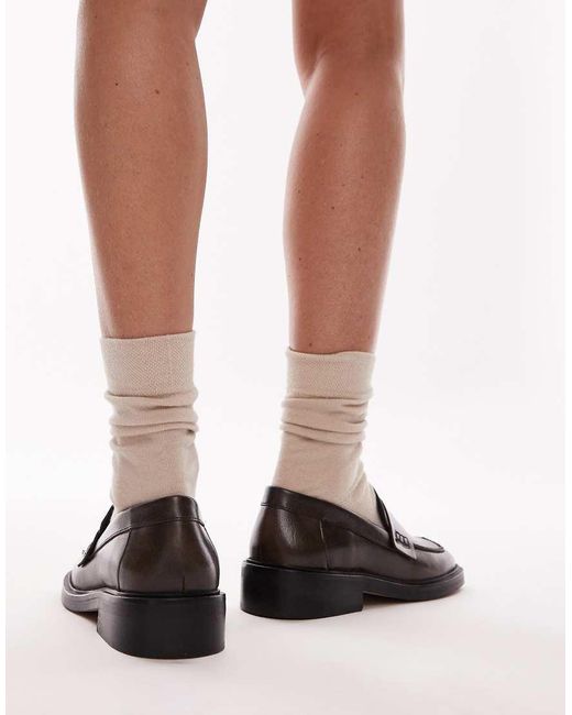 TOPSHOP Black Cole Premium Leather Square Toe Loafers