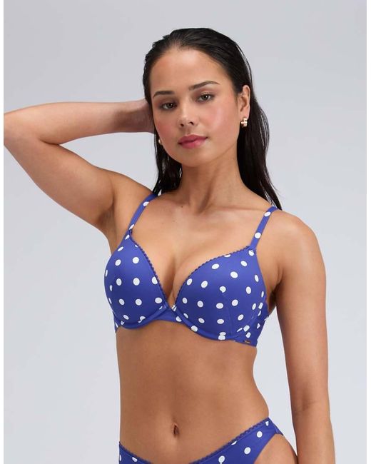 Boux Avenue Blue Hydra Super Push Up Bikini Top Summer Plunge Swimwear