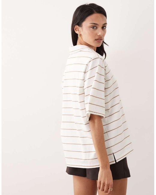 4th & Reckless White Cotton Shoulder Pad Detail Collared Polo Top