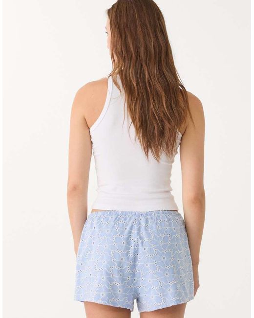Stradivarius Blue Shorts With Contrast Embroidery