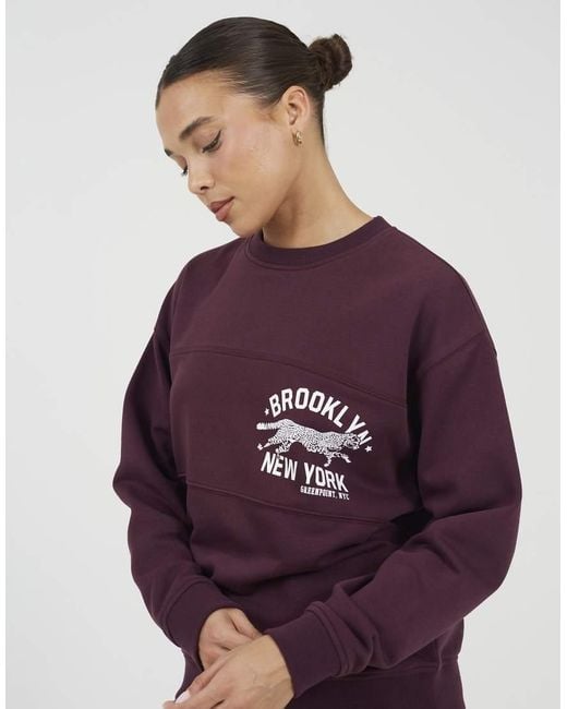 Brave Soul Purple Contrast Stripe Panel Crew Neck Sweatshirt