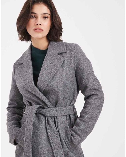 Vero Moda Gray Belted Formal Midi Coat