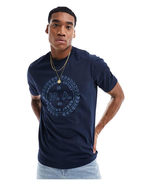 Marshall Artist Blue Embroidered Short Sleeve T-shirt for men