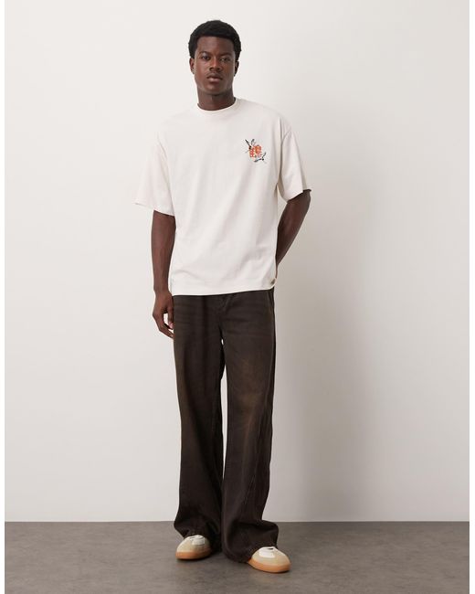 SELECTED White Oversized T-Shirt With Crane Back Print for men