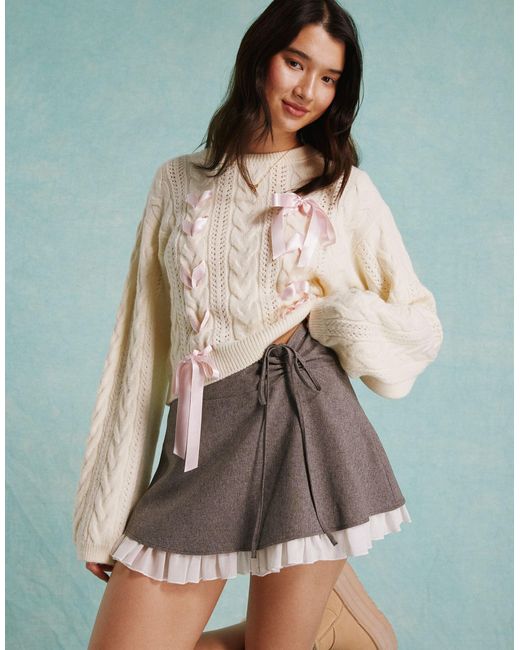Miss Selfridge Gray Tailored Ruffle Hem Mini Skirt