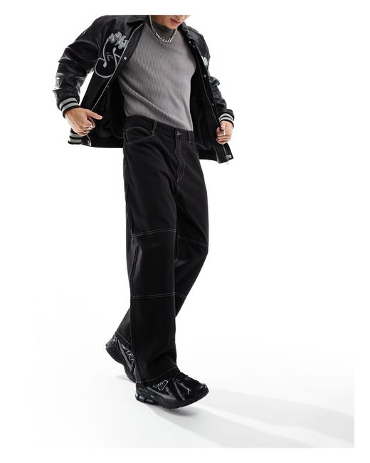 Bershka Black Skater Contrast Stitch Trouser for men