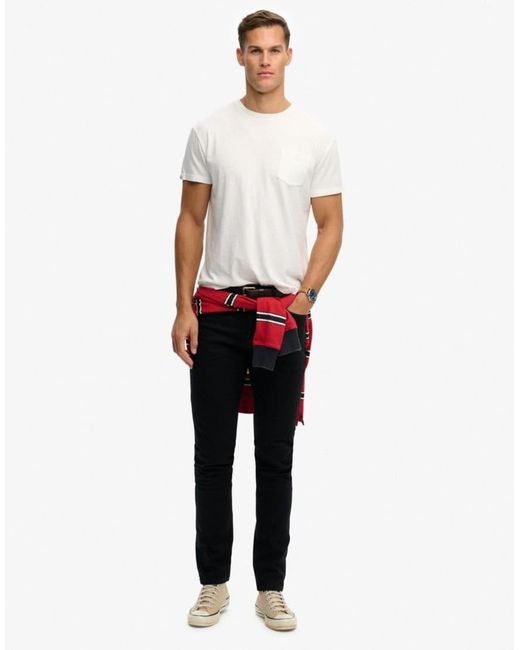 Superdry White Classic Cotton Linen Pocket T-Shirt for men