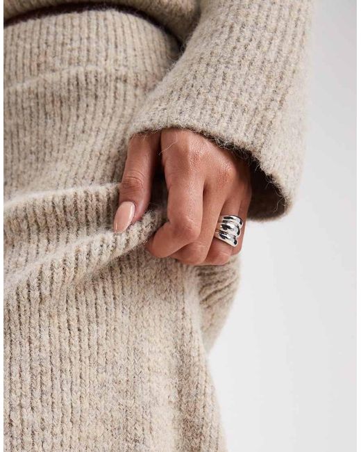 4th & Reckless White Wool Feel Ribbed Knit Fishtail Maxi Skirt Co-Ord