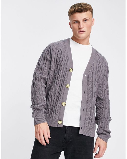 ASOS Heavyweight Cable Knit Cardigan in Gray for Men | Lyst