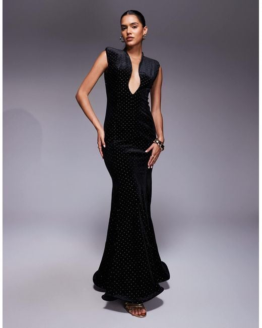 black fishtail dress Madeleine | Black Fishtail Maxi Dress With Bardot Mesh Long Sleeves main image 1
