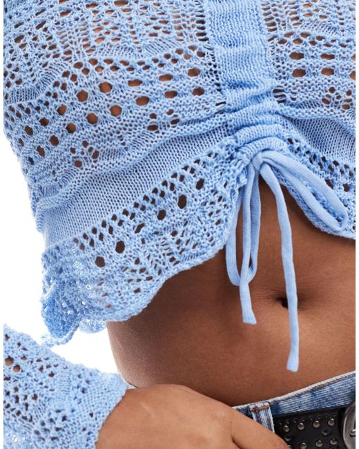 Pieces Blue Crochet Ruched Front Top