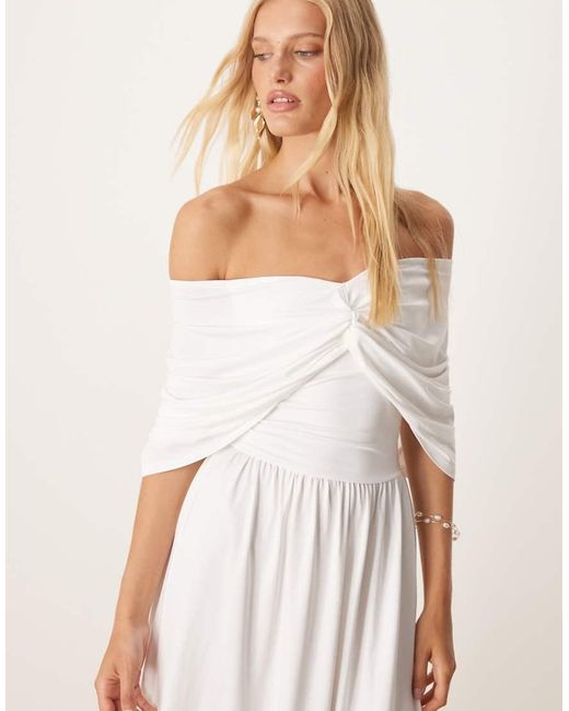 SNDY'S Natural Bandeau Drape Shoulder Detail Drop Waist Maxi Dress