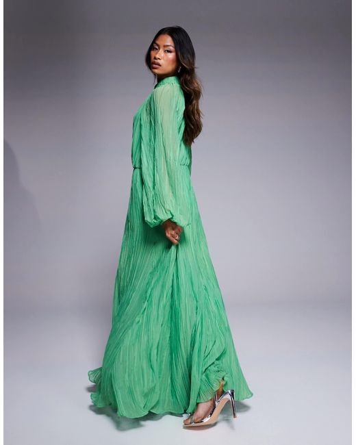 ASOS Green – hochgeschlossenes crinkle-maxikleid