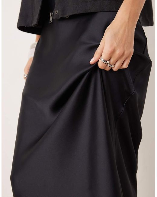 Mango Black Satin Maxi Skirt