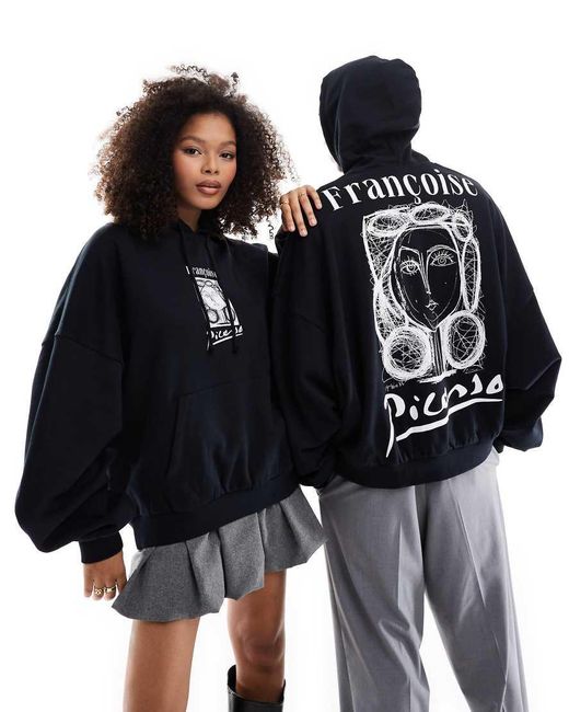 ASOS Black Relaxed Hoodie With Picasso Drawing Prints